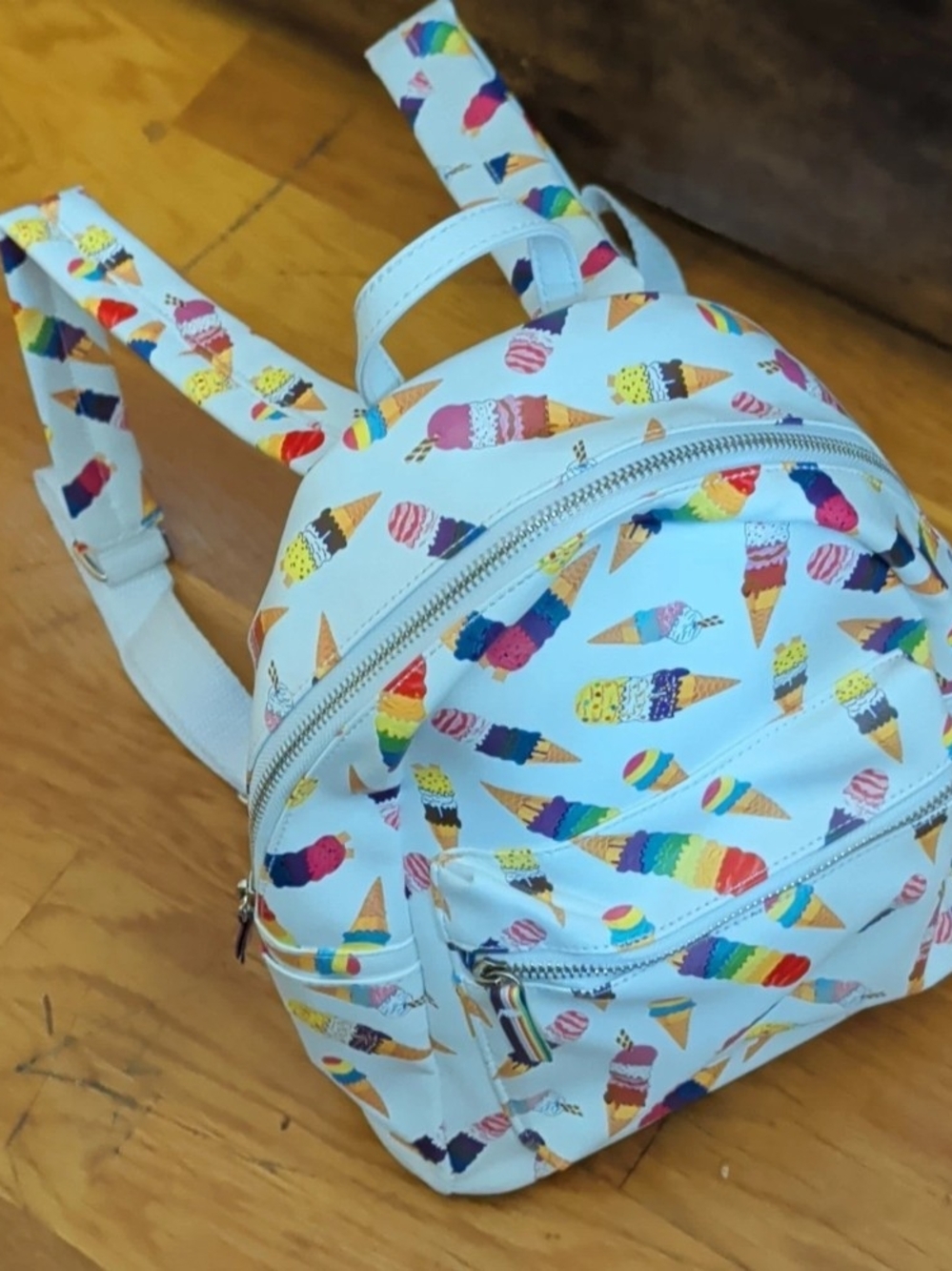 Aquarius Ltd Super Cute Mini Backpack Ice Cream Print Zip Adj Straps Rainbow NEW